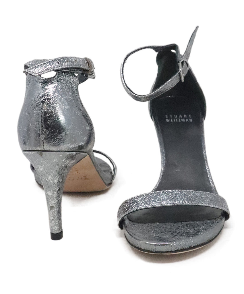 Stuart Weitzman Metallic Pewter Leather Heels 2