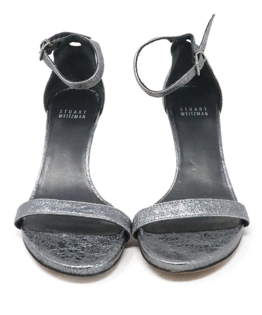 Stuart Weitzman Metallic Pewter Leather Heels 3