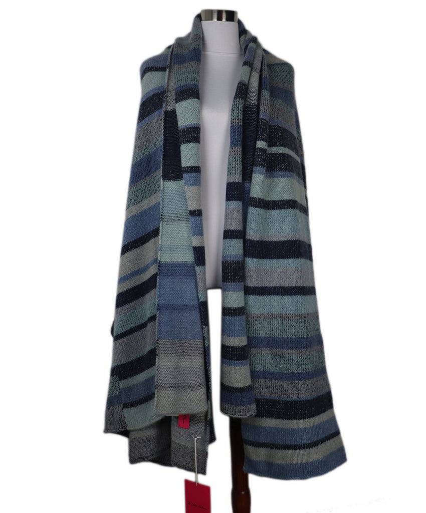 The Elder Statesman Blue Striped Cashmere Blanket 