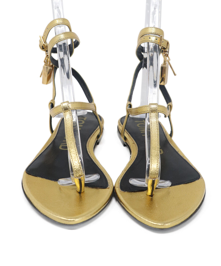 Tom Ford Gold Leather Strappy Flats 3