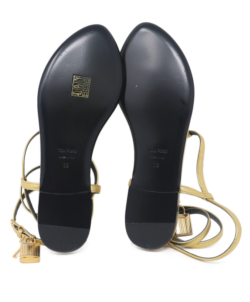 Tom Ford Gold Leather Strappy Flats 4