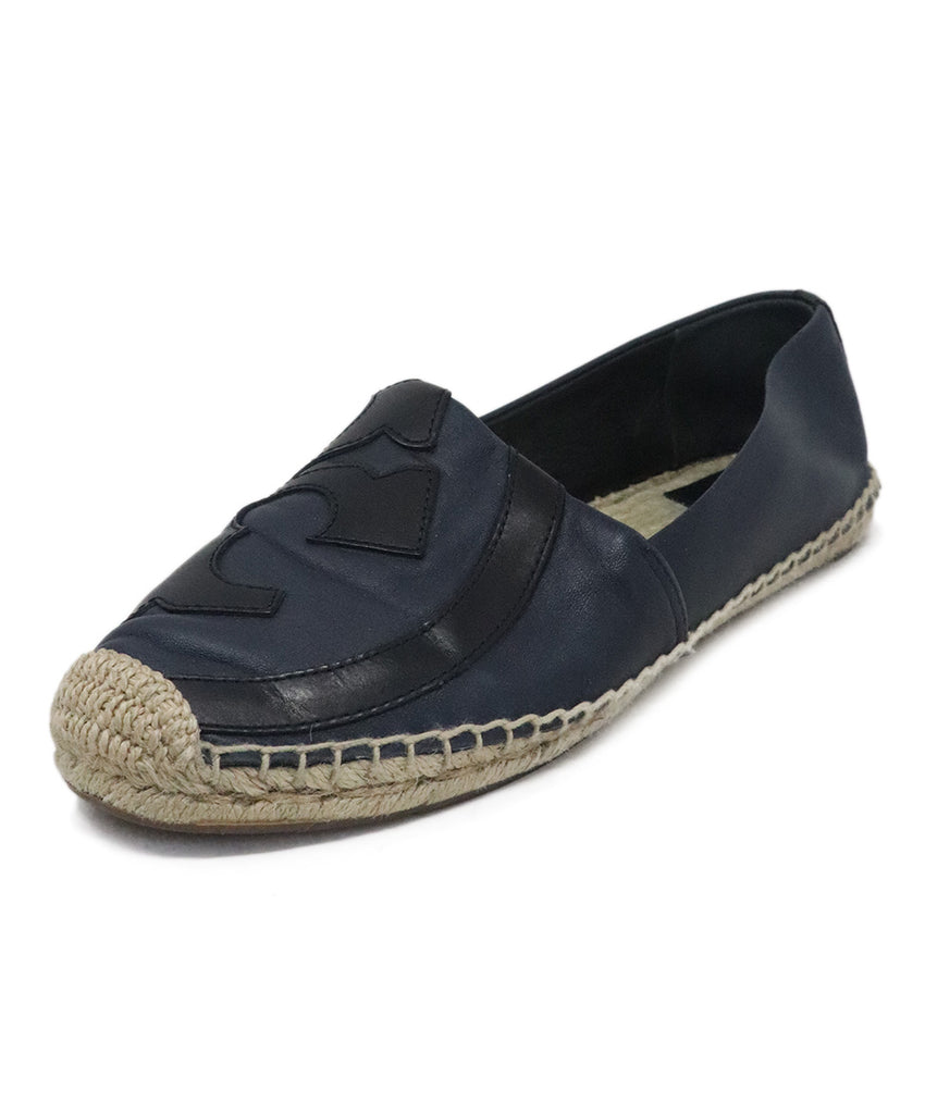 Tory Burch Black & Navy Leather Espadrilles Flats 