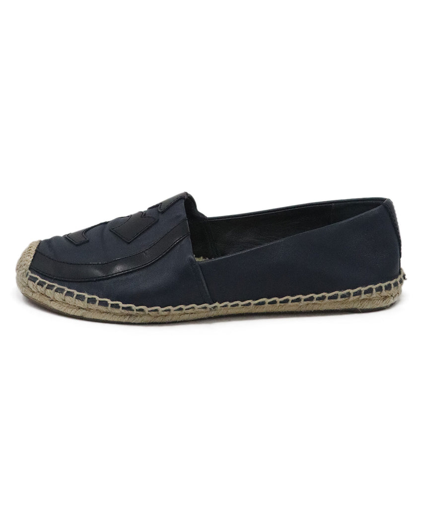 Tory Burch Black & Navy Leather Espadrilles Flats 1