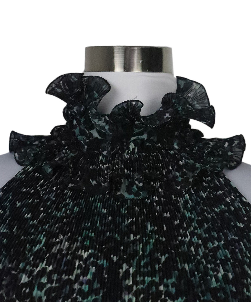 Ungaro Black & Green Pleated Print Top 5