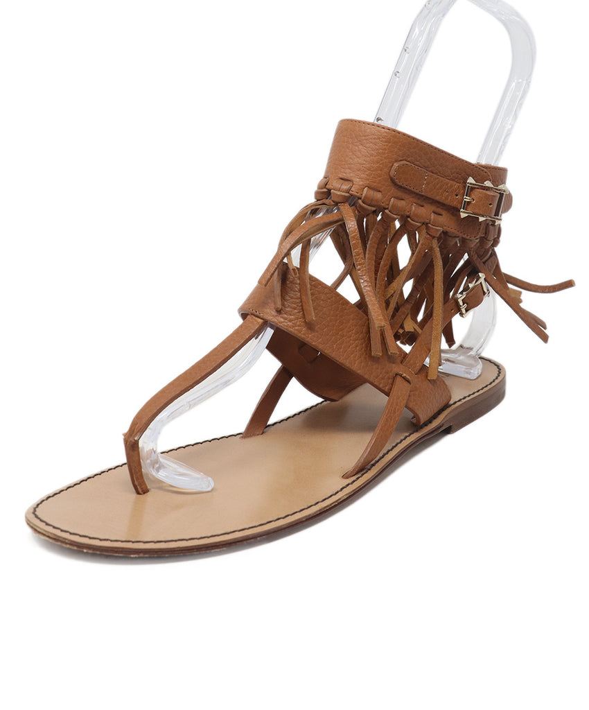 Valentino Tan Leather Fringe Sandals 