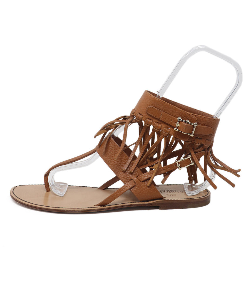 Valentino Tan Leather Fringe Sandals 1