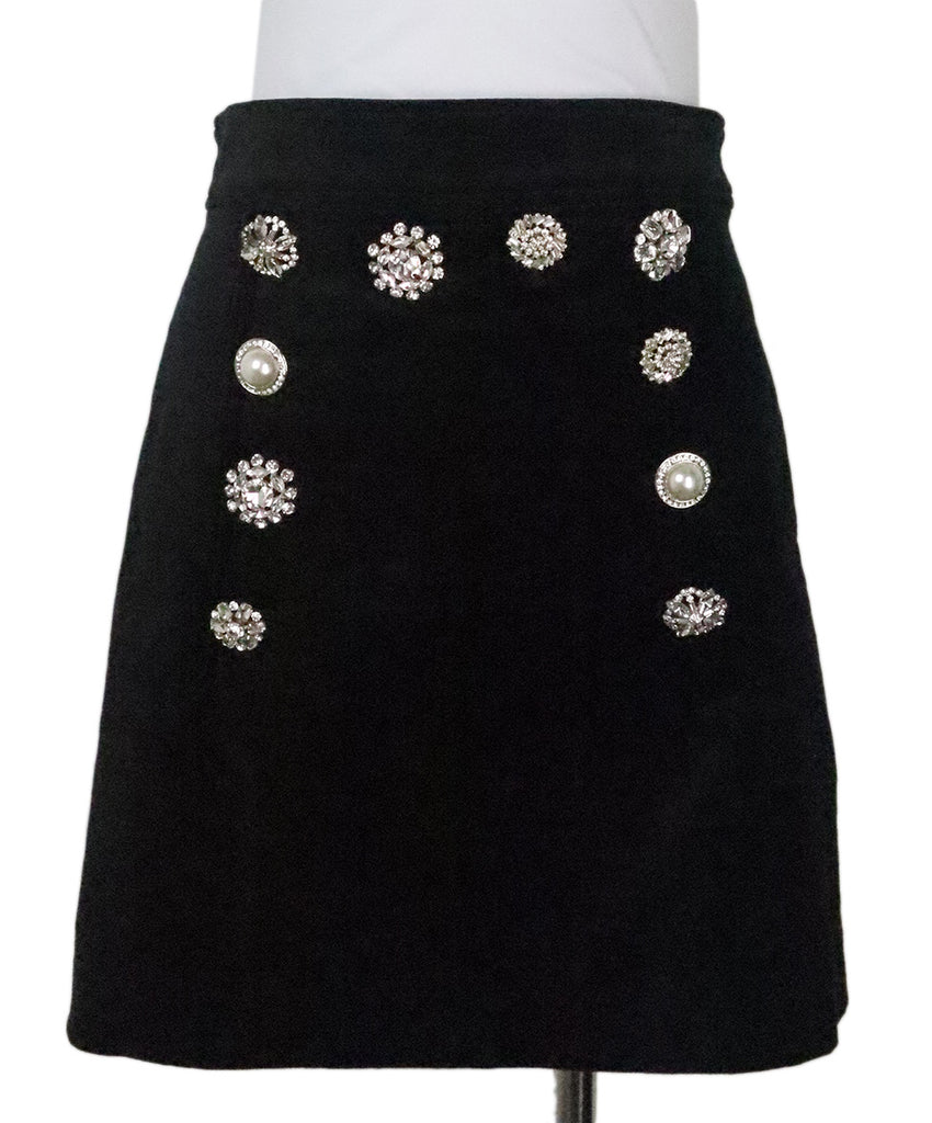 Veronica Beard Black Velvet Rhinestone Skirt 