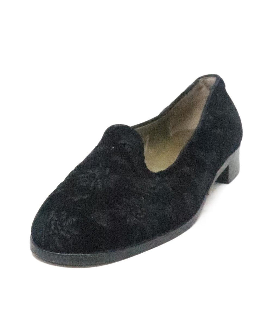 YSL Black Velvet Embroidered Flats 