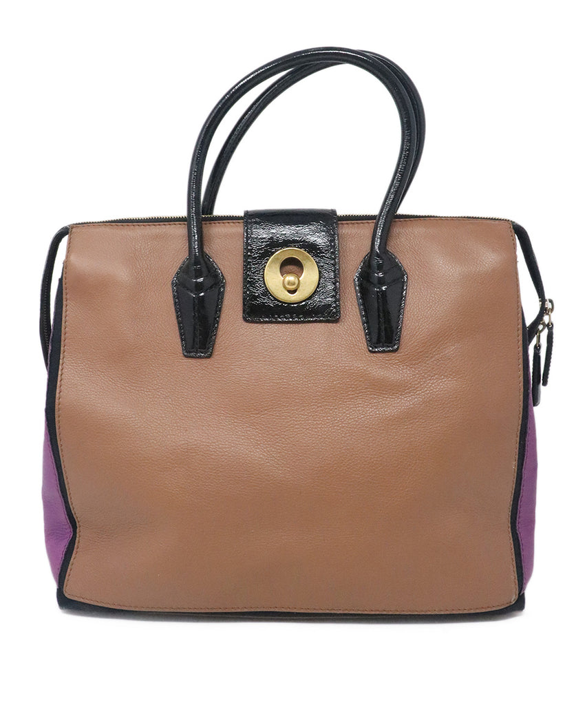 YSL Brown & Purple Leather Satchel 