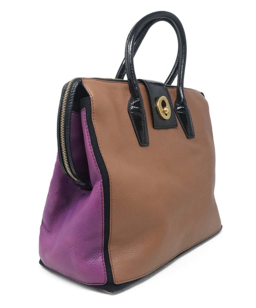 YSL Brown & Purple Leather Satchel 1