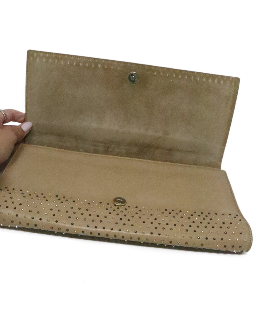 YSL Tan Leather Studded Clutch 5