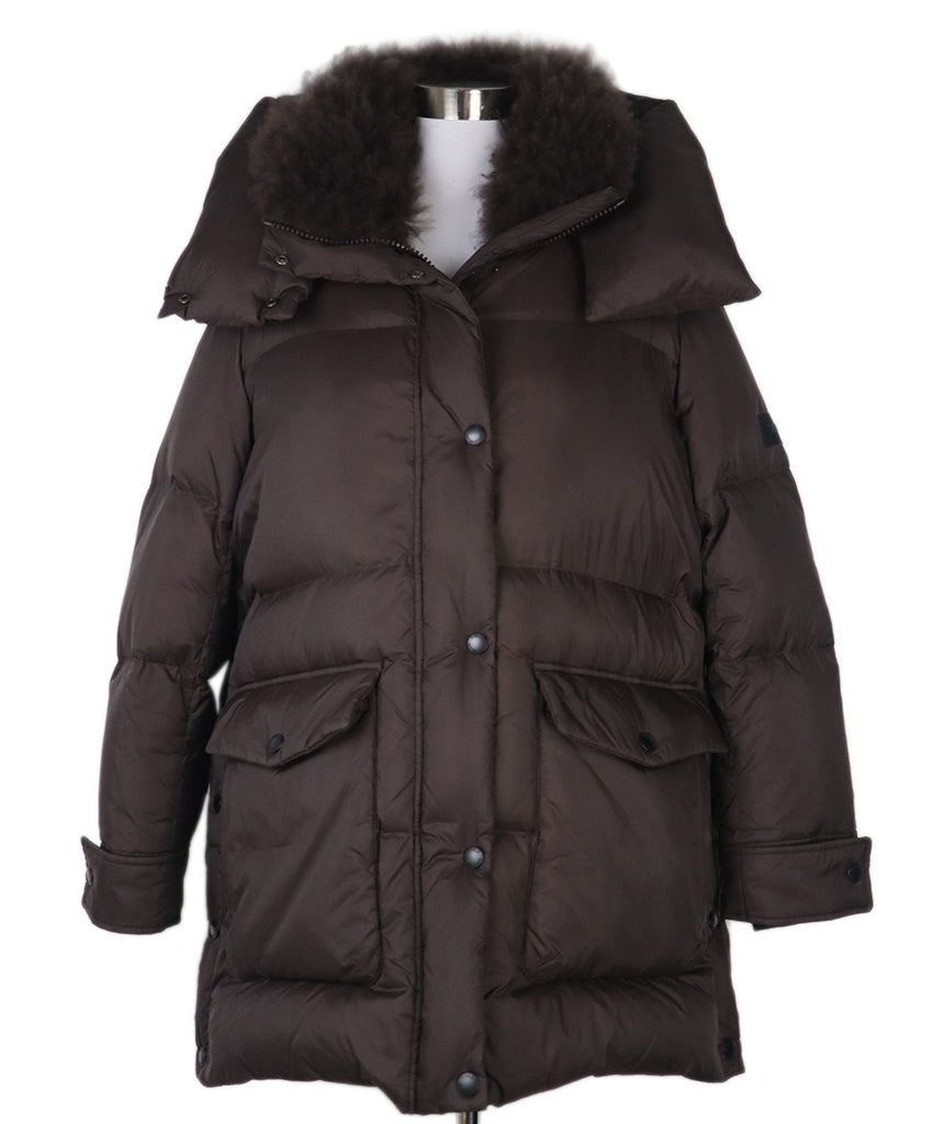 Yves Salomon Brown Nylon Coat 