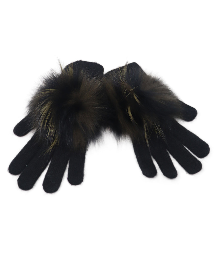 Yves Salomon Black Angora Fur Gloves 