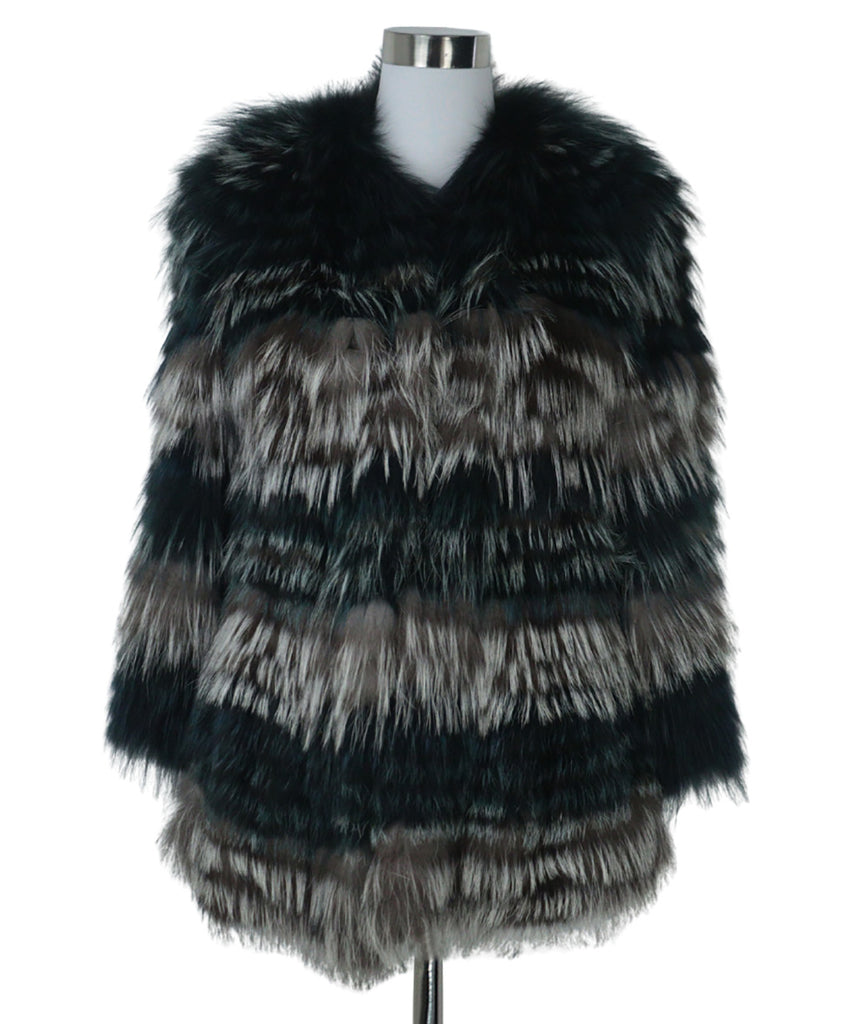 Yves Salomon Blue & Silver Fox Fur Coat 