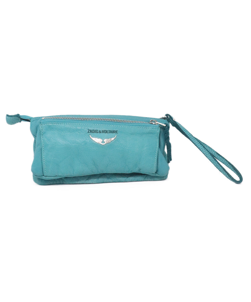 Zadig & Voltaire Teal Leather Dreamcatcher Wristlet 