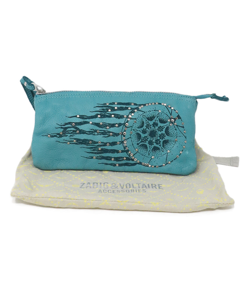 Zadig & Voltaire Teal Leather Dreamcatcher Wristlet 5