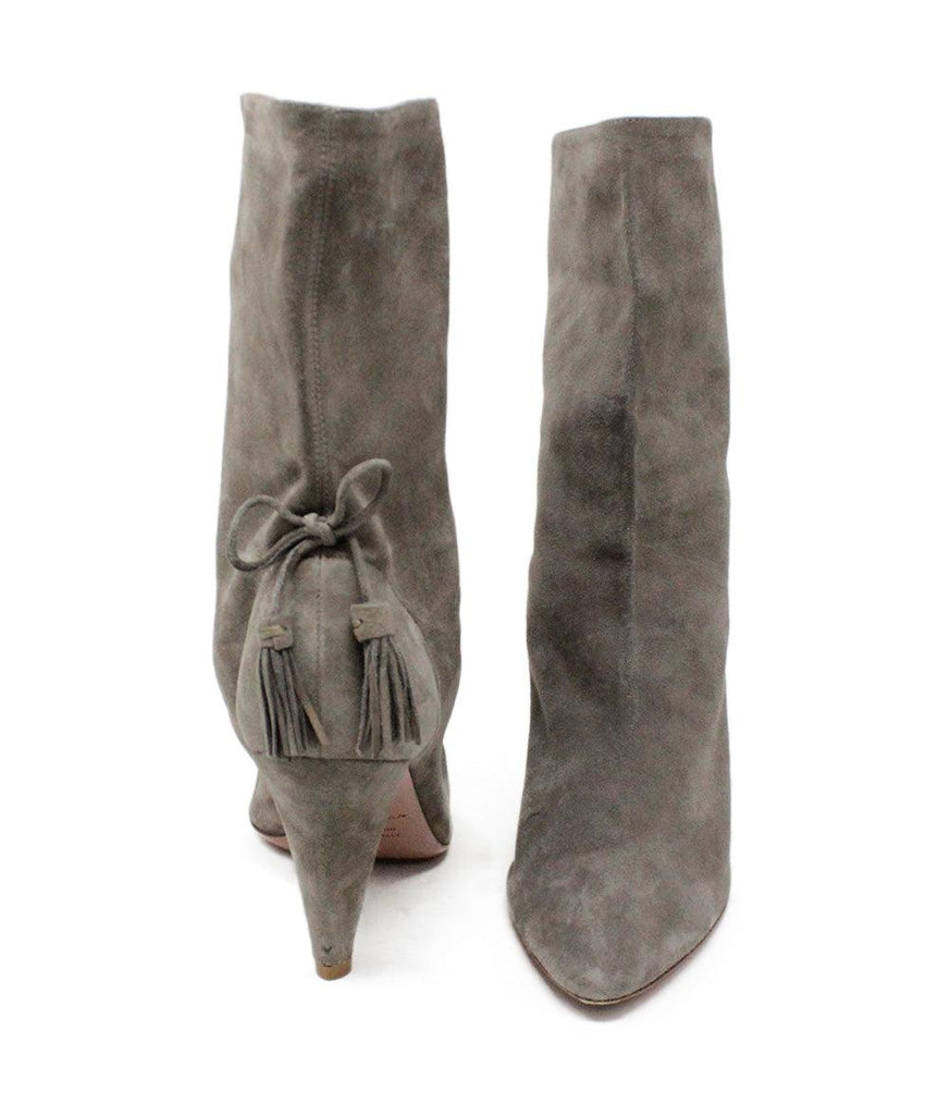 Aquazzura Taupe Suede Tassel Trim Heeled Booties sz 36 - Michael's Consignment NYC