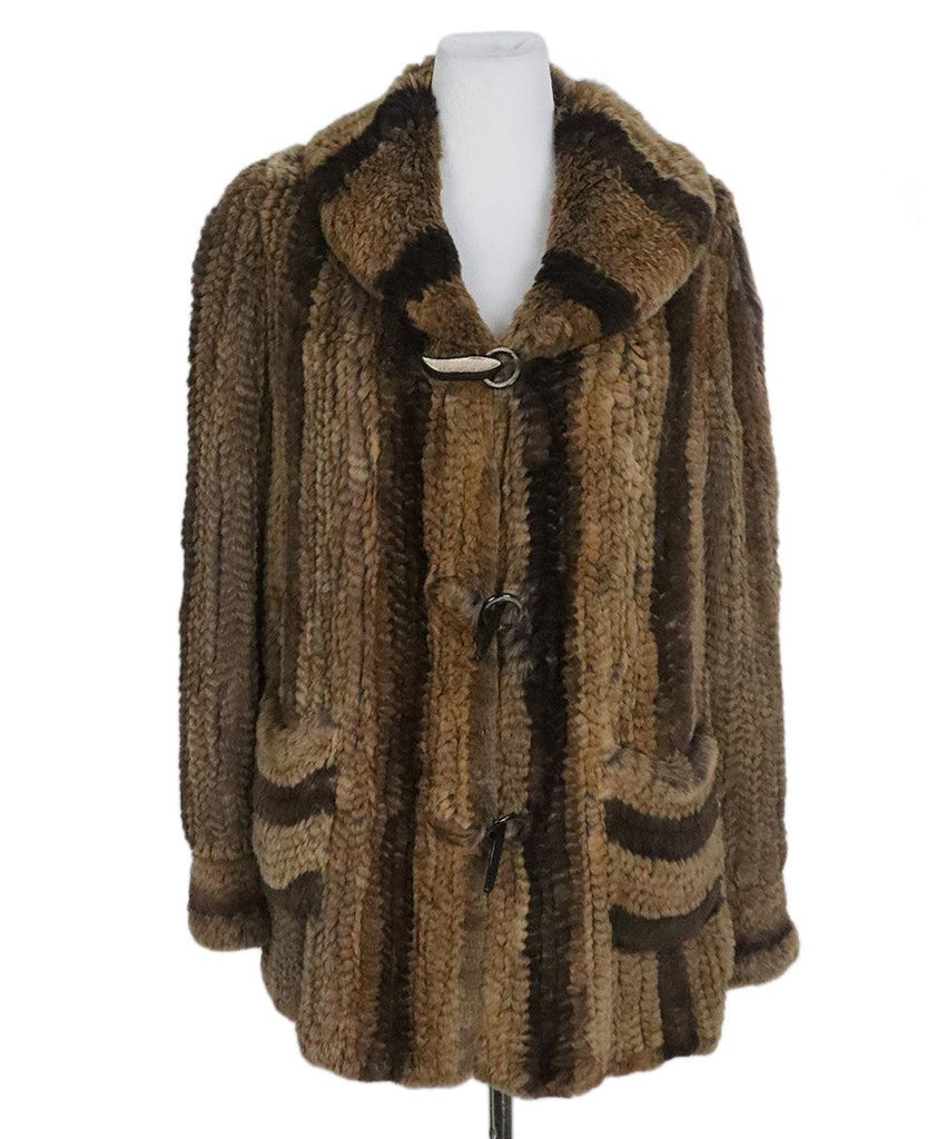 Brown & Tan Woven Rabbit Fur Coat sz 10 - Michael's Consignment NYC