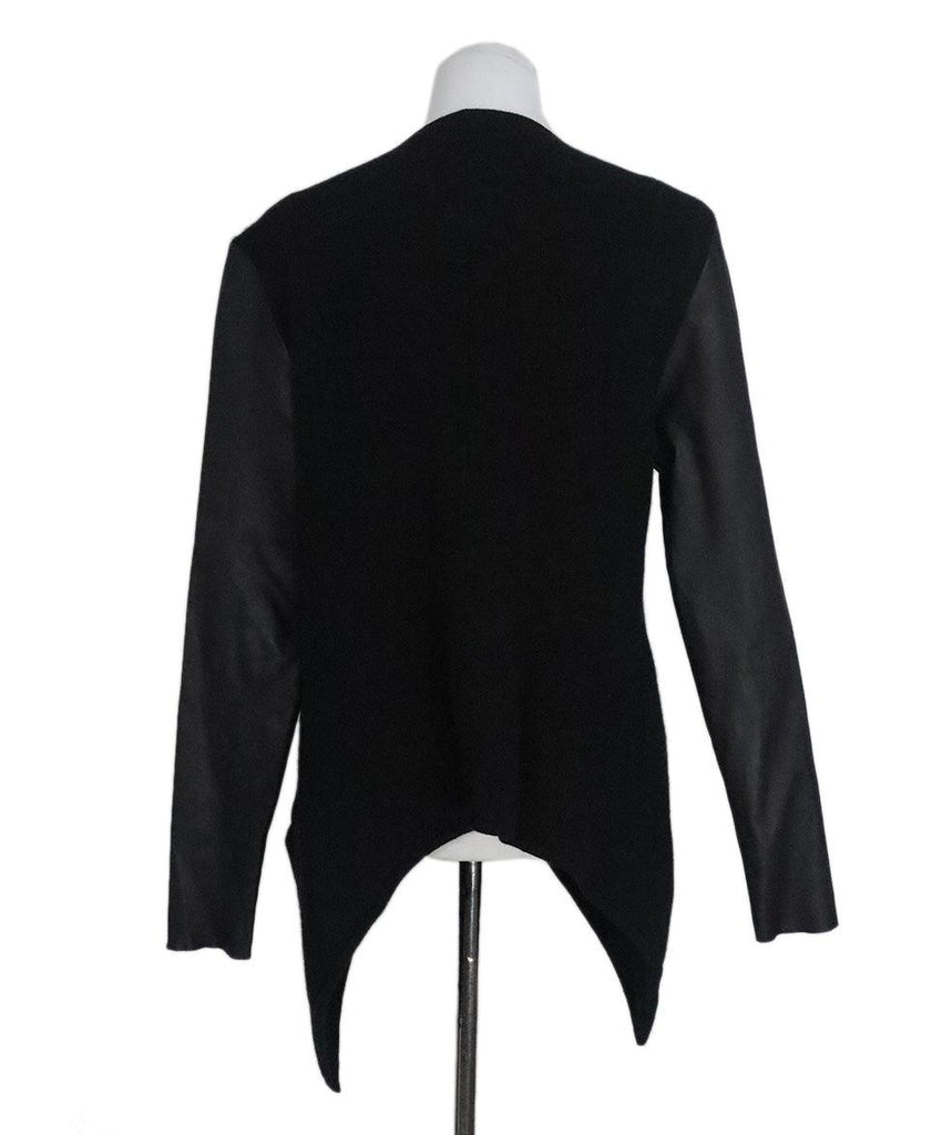 Donna Karan Black Cashmere Cardigan w/ Leather Sleeves sz 8 - Michael's Consignment NYC