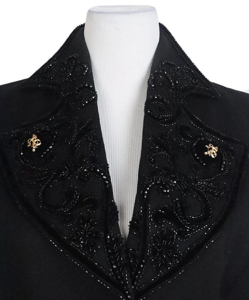 Hermes Vintage Black Wool & Velvet Beaded Skirt Suit sz 10 - Michael's Consignment NYC