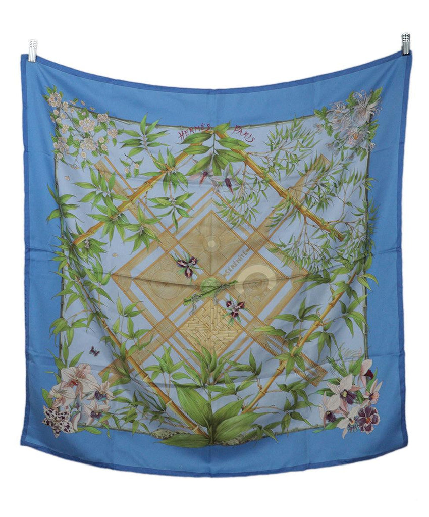 Hermes Blue & Lime Print Silk Scarf 4