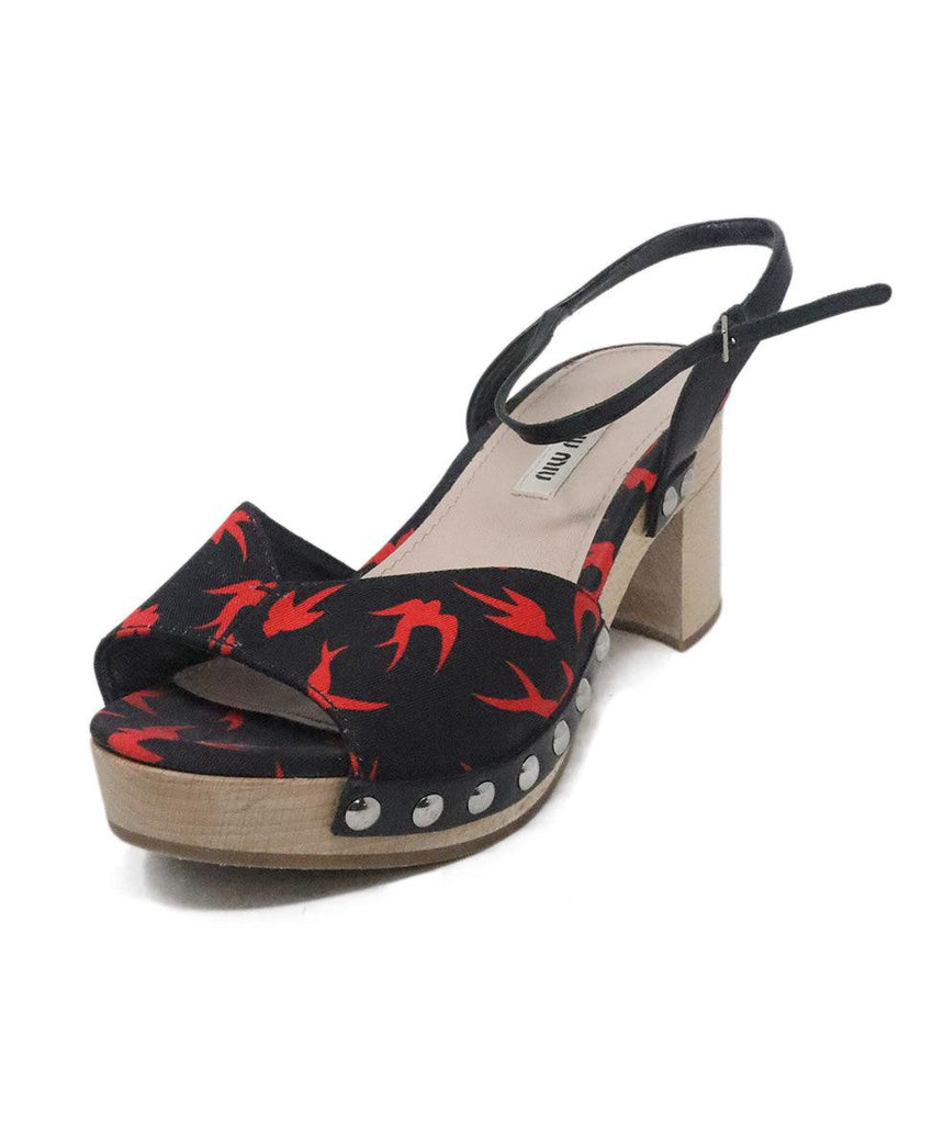 Miu Miu Black & Red Print Wood Sandals sz 6.5 - Michael's Consignment NYC