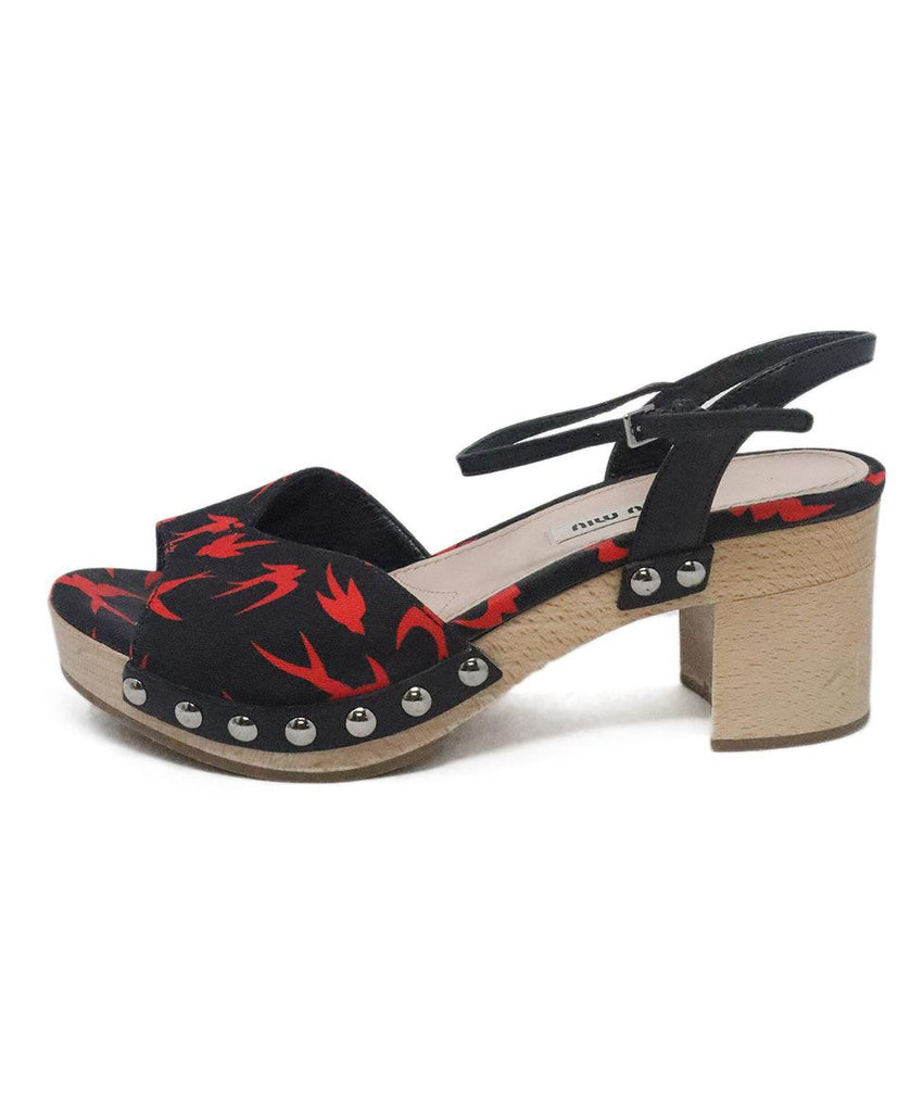 Miu Miu Black & Red Print Wood Sandals sz 6.5 - Michael's Consignment NYC